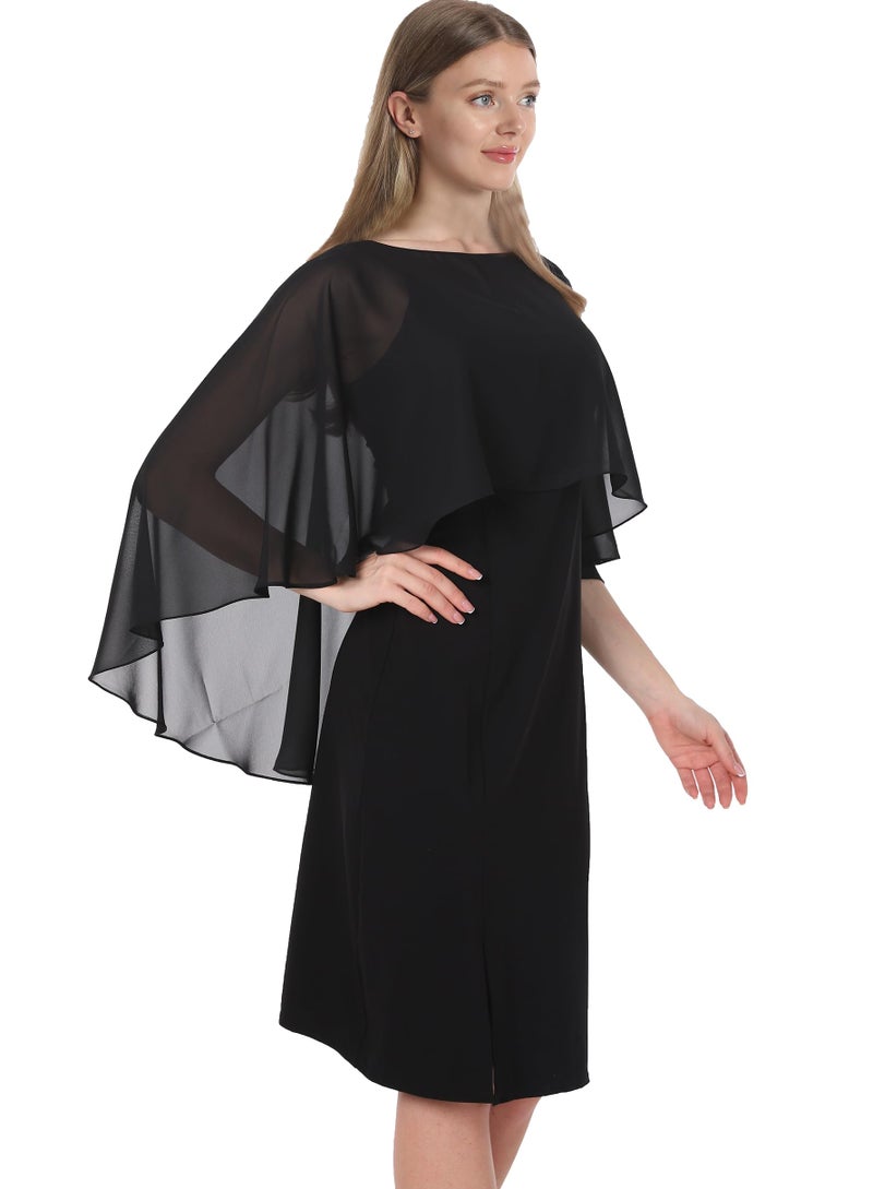 Hotshawl Capelets for women Chiffon Cape Shawls and Wraps for Evening Dress Wedding Capes Cover Up (Black) - Image 3
